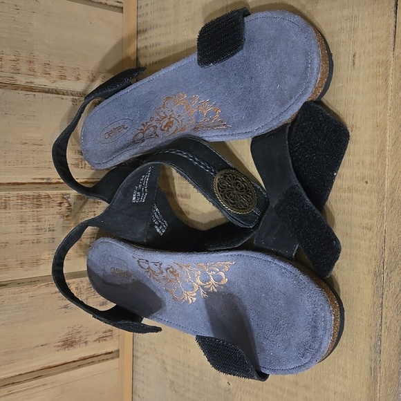 Aetrex Arielle Wedge Leather Sandals Black Size 7.5-8 - Picture 10 of 10